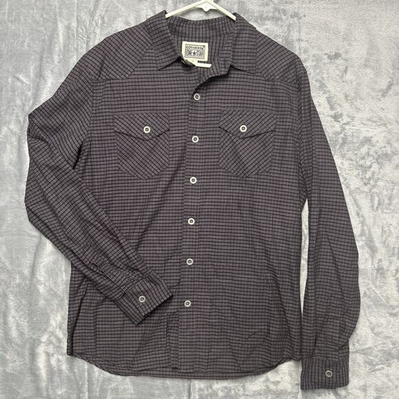 Converse One Star Men's M L/S Gray/Black/Plum Button Down Shirt EUC - Picture 1 of 7